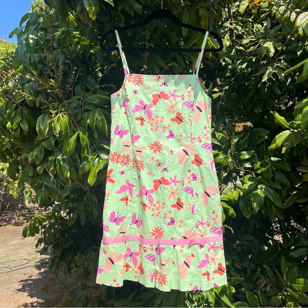 Lily Pulitzer green butterfly floral print pleated hem sleeveless mini dress‎
